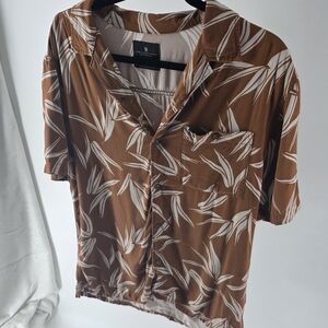 Brown Leaf Print Women's Top